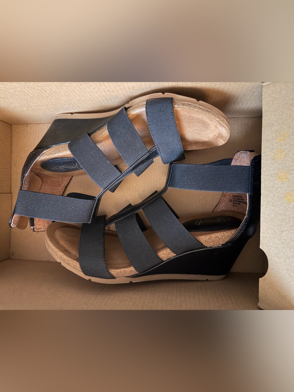 EUC Eurosoft Verona black wedge sandals. Size 6